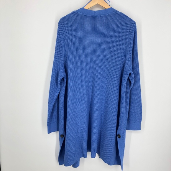 J Jill Womens Longline Cardigan Size XL Cornflower Blue Open Front Button Slits - Picture 8 of 11